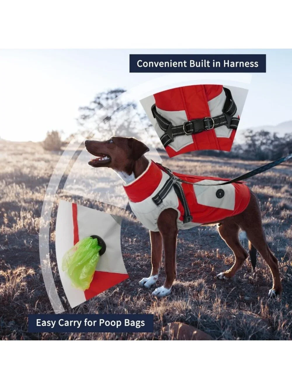 Waterproof Winter Dog Coat for Large Dogs, Fleece Lined, Reflective Jacket